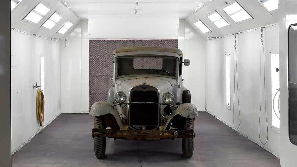 Paint booth with collector car
