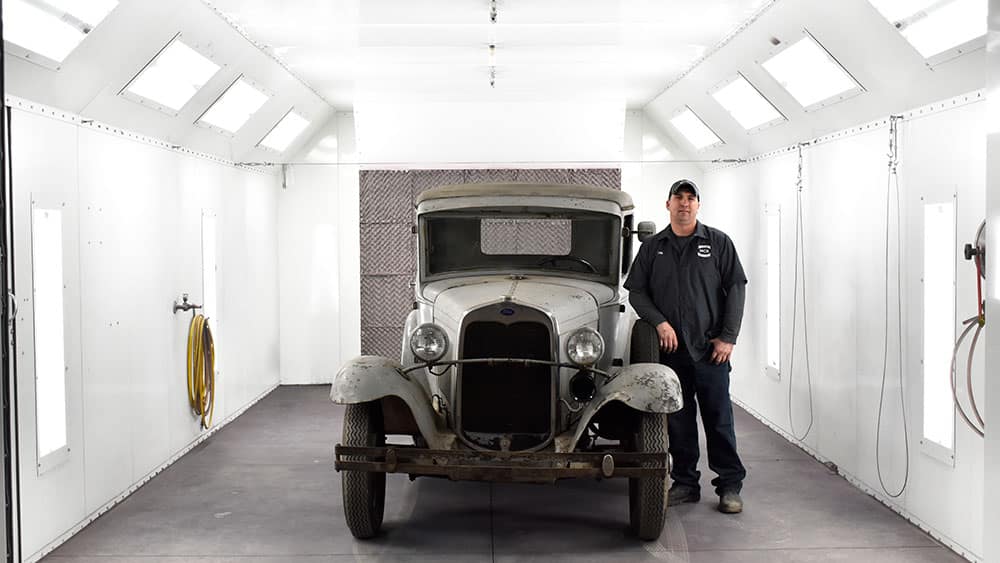 Paint with Car in spray booth