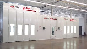 Line of GFS Ultra Paint Booths in a collision center