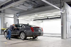 pushing car into GFS Paint Booth with Side-Load system