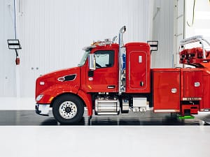 Tow Truck exiting paint booth