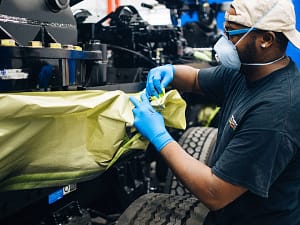 Papering truck before painting