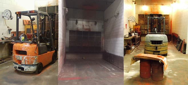 Forklift being painted in GFS Spray Booth