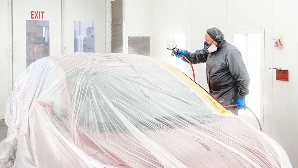 spraying in the paint booth