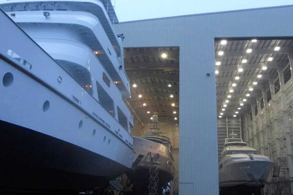 large yachts being painted in GFS paint booths
