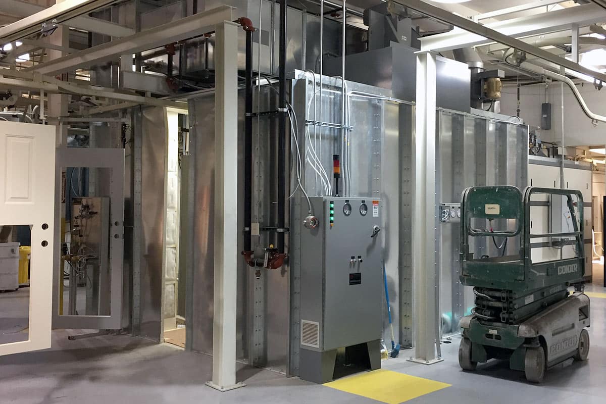 GFS Recirculating spray booth with part on conveyor