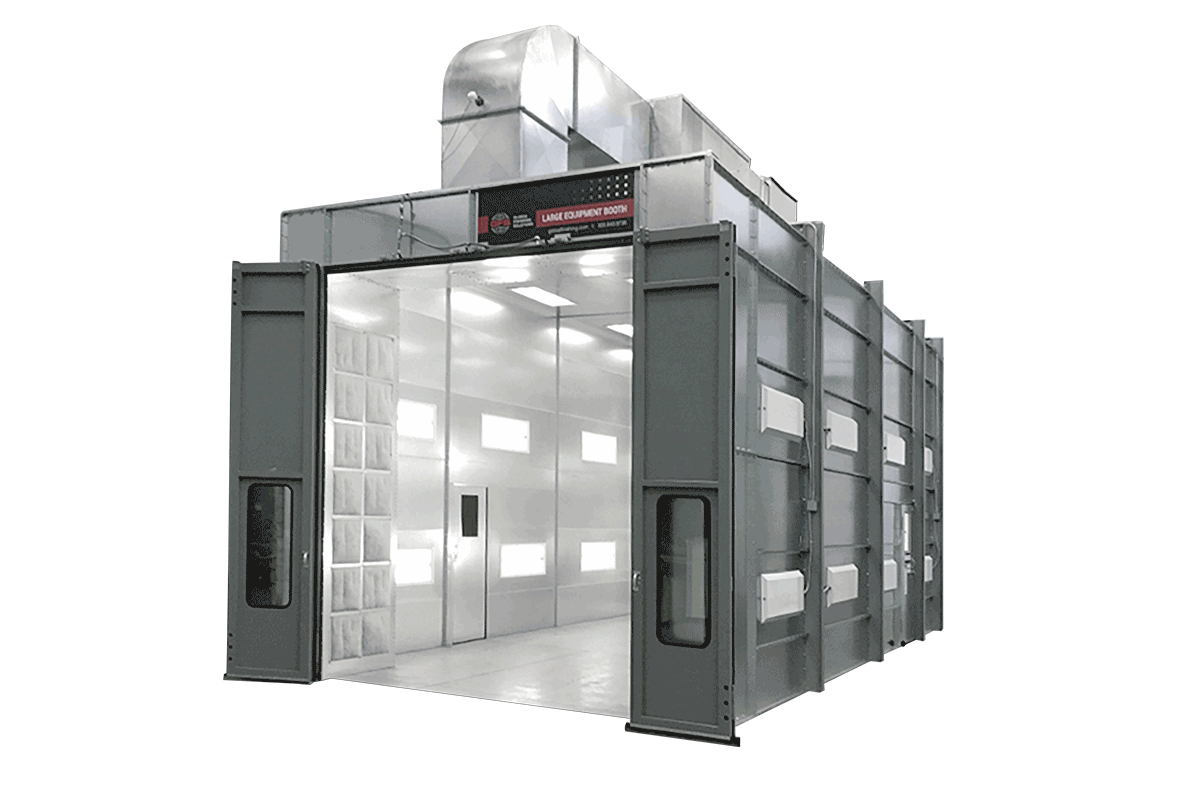 GFS Large Equipment paint booth doors open and light are on