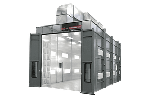 GFS Large Equipment paint booth doors open and light are on