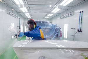painting truck inside a GFS Ultra XP1 paint booth