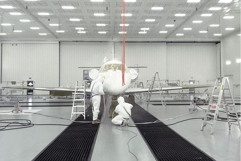 Aircraft paint booth - painting a plane