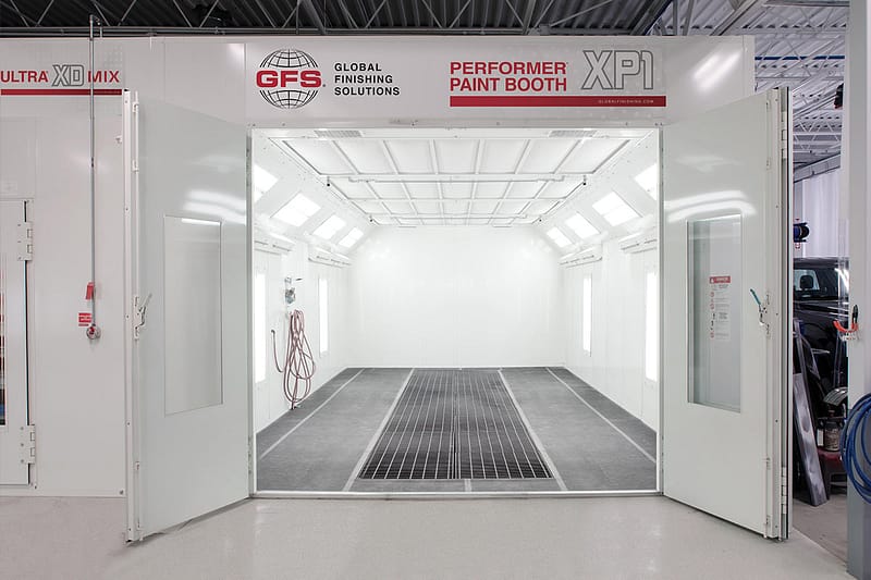 GFS Performer XP1 Paint Booth with doors open
