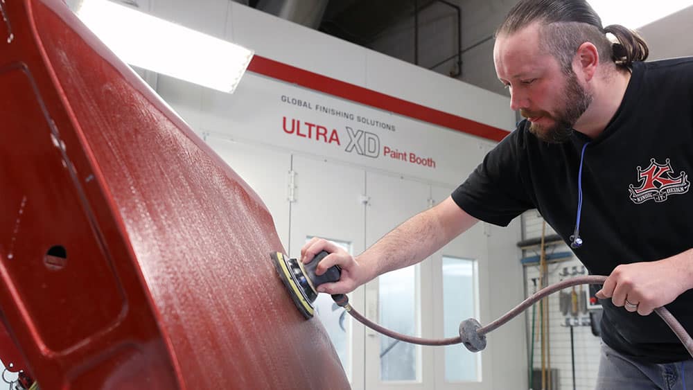 buffing outside of a GFS Ultra XD Paint Booth