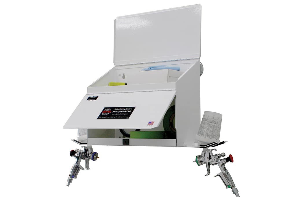 GFS BoothBox 2 stays on paint booth walls with heavy duty magnets