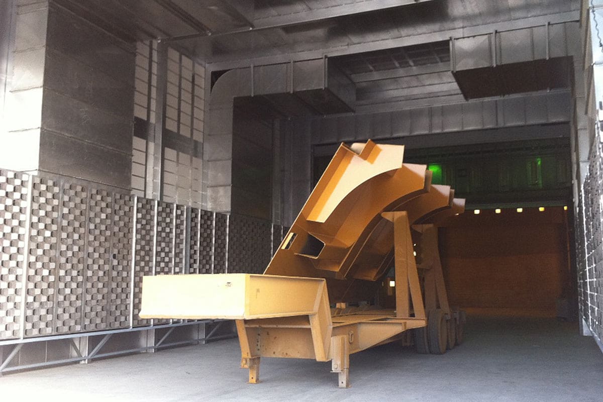 Construction vehicle inside a large GFS Curing Oven