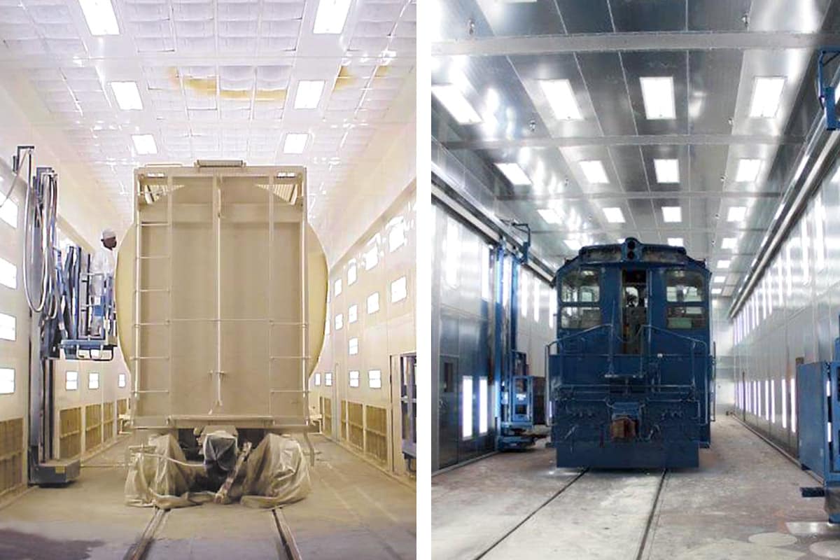 GFS Large Equipment booths with painted trains and locomotives