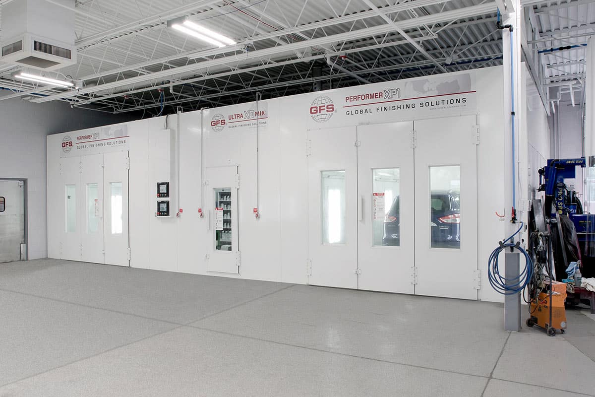 GFS Performer XP1 paint booths inside collision repair facility