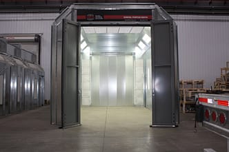 GFS General Purpose Paint booth with doors open and light on inside