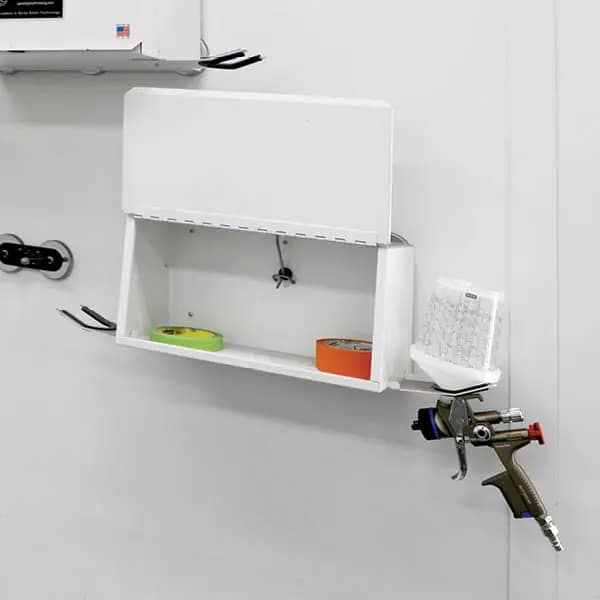 BoothBox Mini™ - Magnetic cabinet and spray gun holder for efficient paint booth organization by GFS