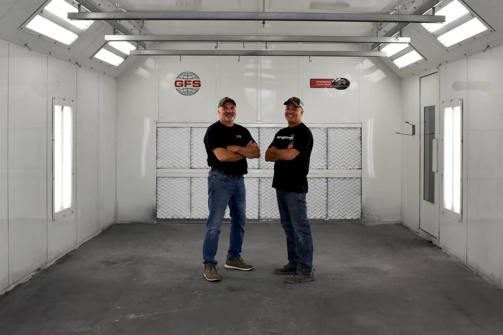 Mike and Jim Ring of the Ringbrothers inside their GFS Paint Booth
