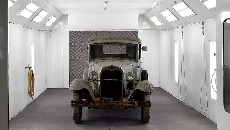 Paint booth with collector car